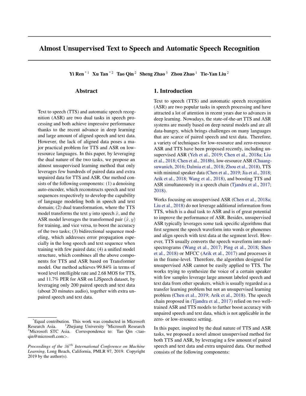 Almost Unsupervised Text to Speech and Automatic Speech Recognition