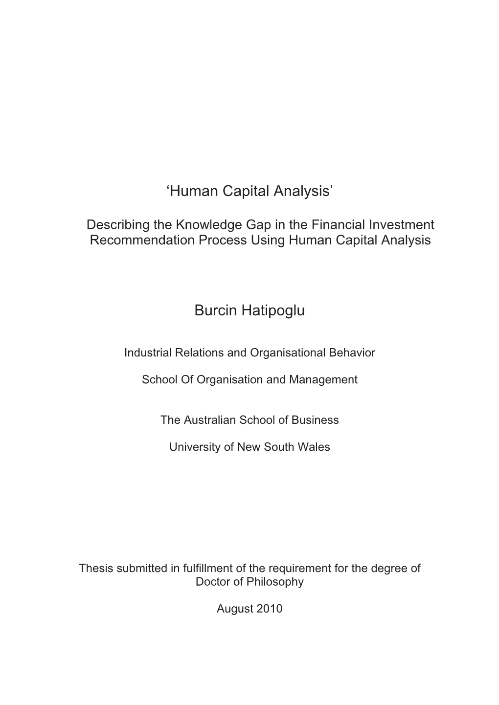 Human Capital in the Human Resource Management Literature...11 2.1 Introduction