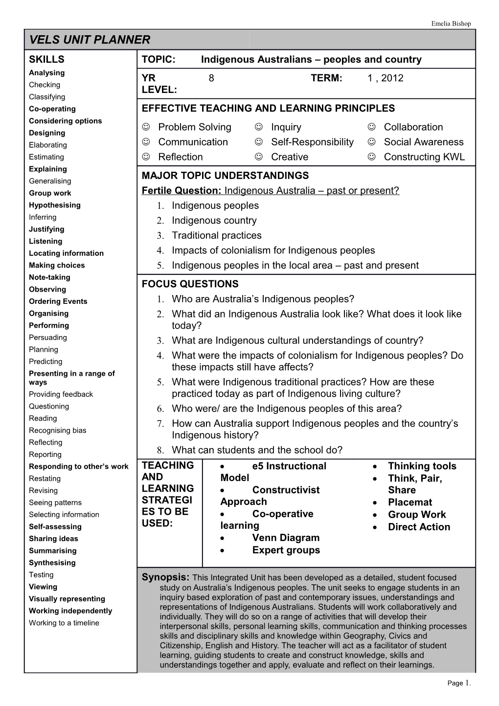 Vels Unit Planner