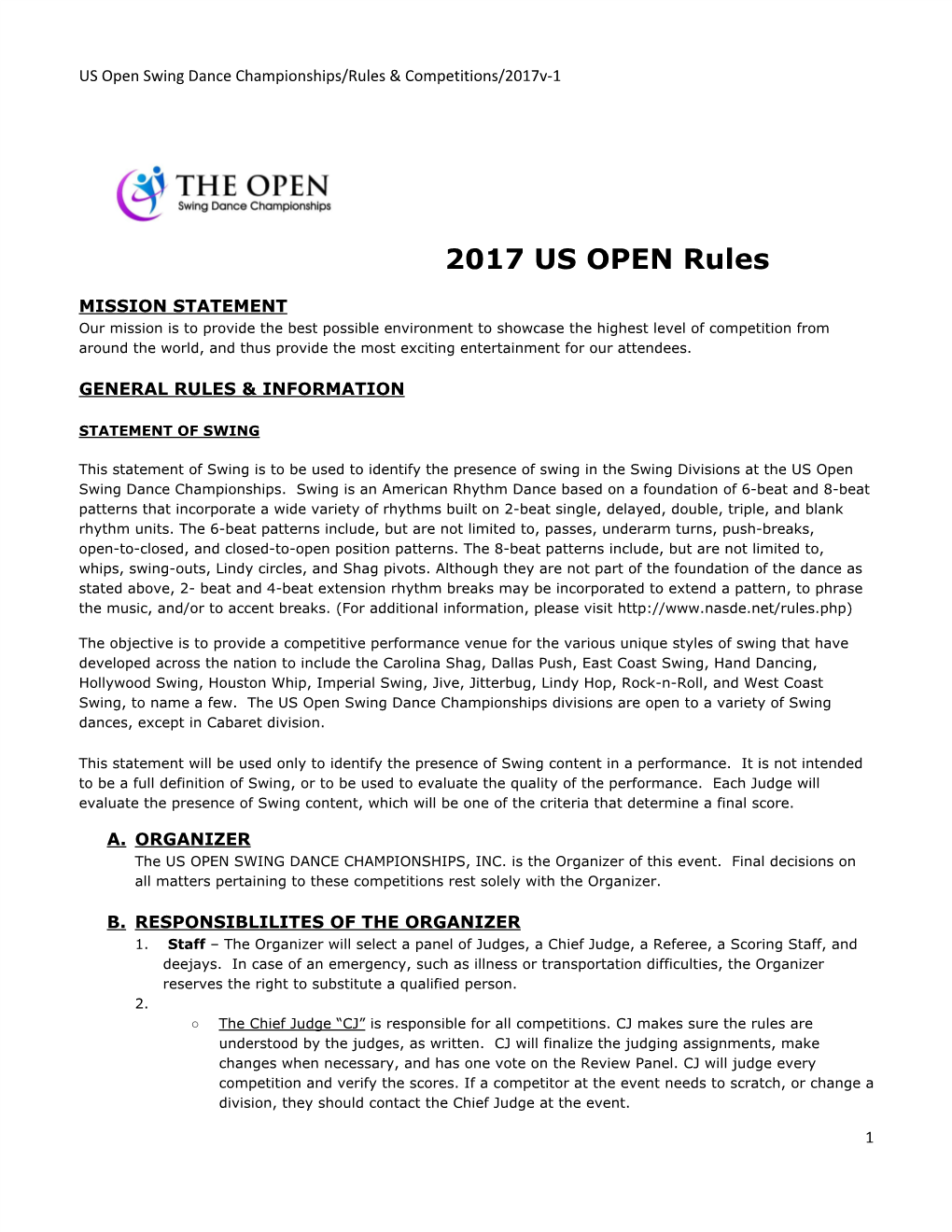 2017 US OPEN Rules