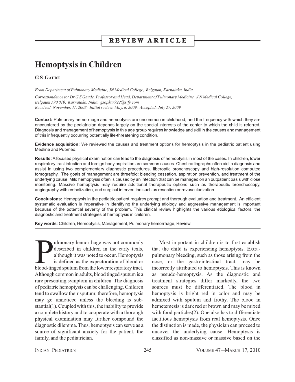 Hemoptysis in Children