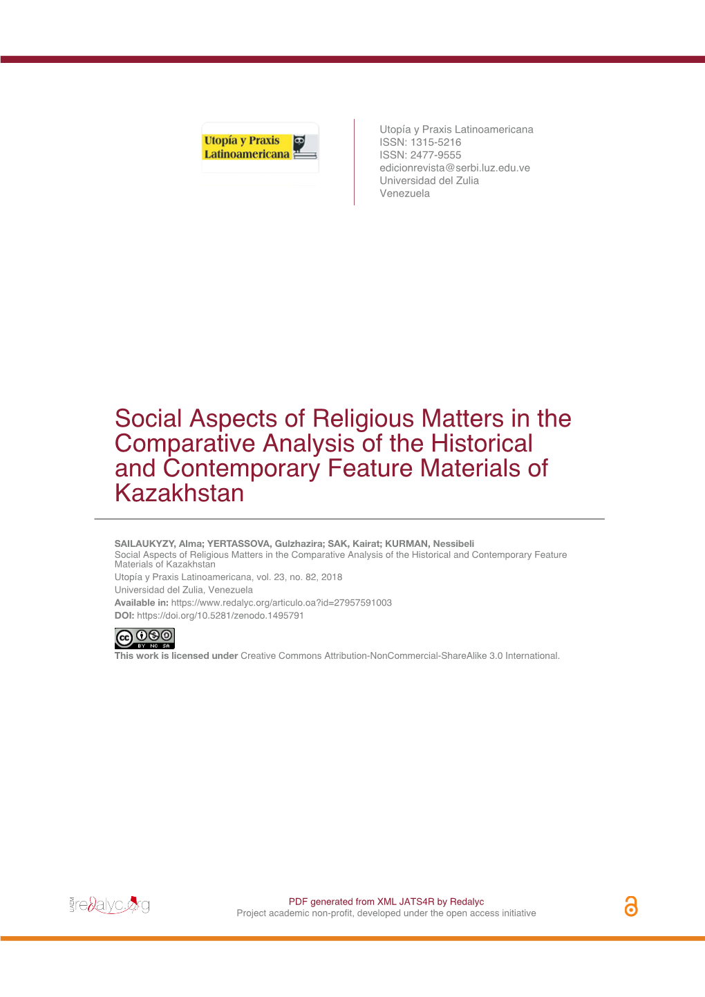 Social Aspects of Religious Matters in the Comparative Analysis of the Historical and Contemporary Feature Materials of Kazakhstan