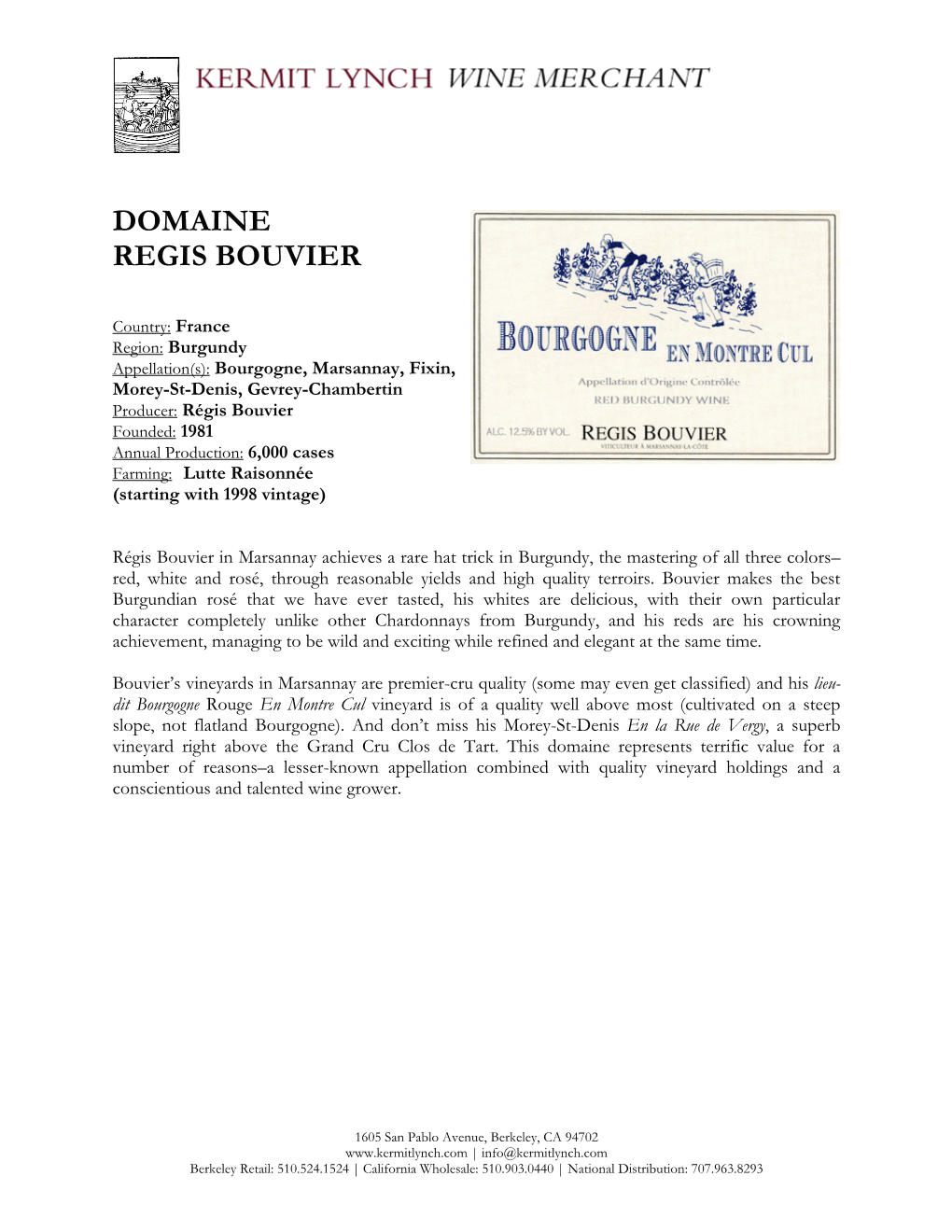 Domaine Regis Bouvier