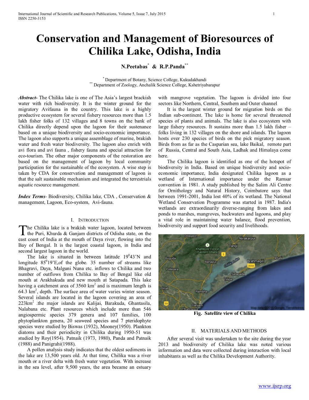 Conservation and Management of Bioresources of Chilika Lake, Odisha, India