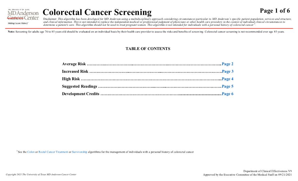 Colorectal Cancer Screening Algorithm