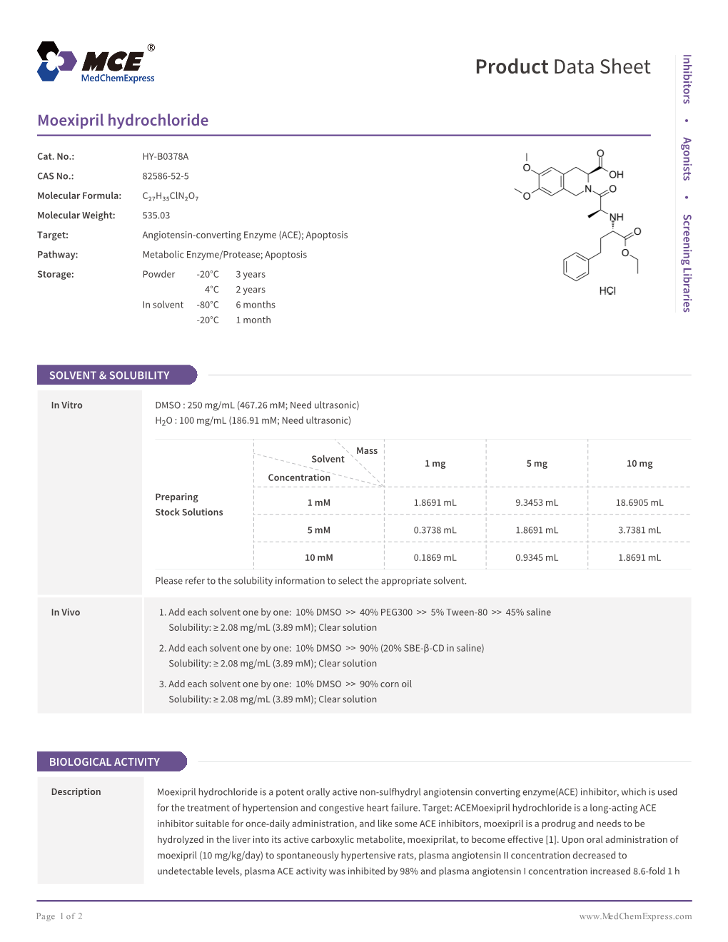 Moexipril Hydrochloride | Medchemexpress