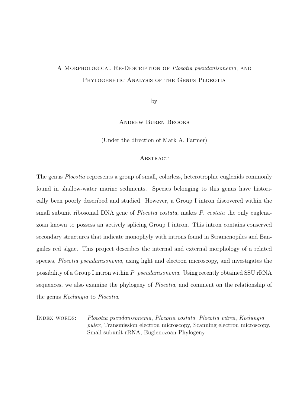 A Morphological Re-Description of Ploeotia Pseudanisonema, and Phylogenetic Analysis of the Genus Ploeotia