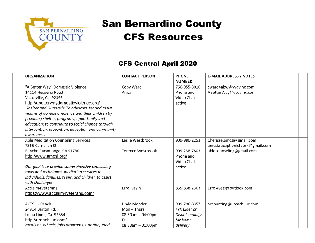 San Bernardino County CFS Resources