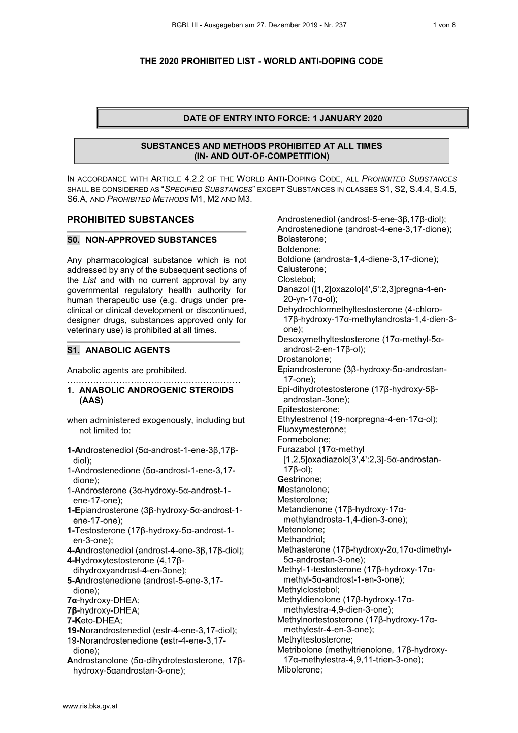 Prohibited Substances Shall Be Considered As “Specified Substances” Except Substances in Classes S1, S2, S.4.4, S.4.5, S6.A, and Prohibited Methods M1, M2 and M3