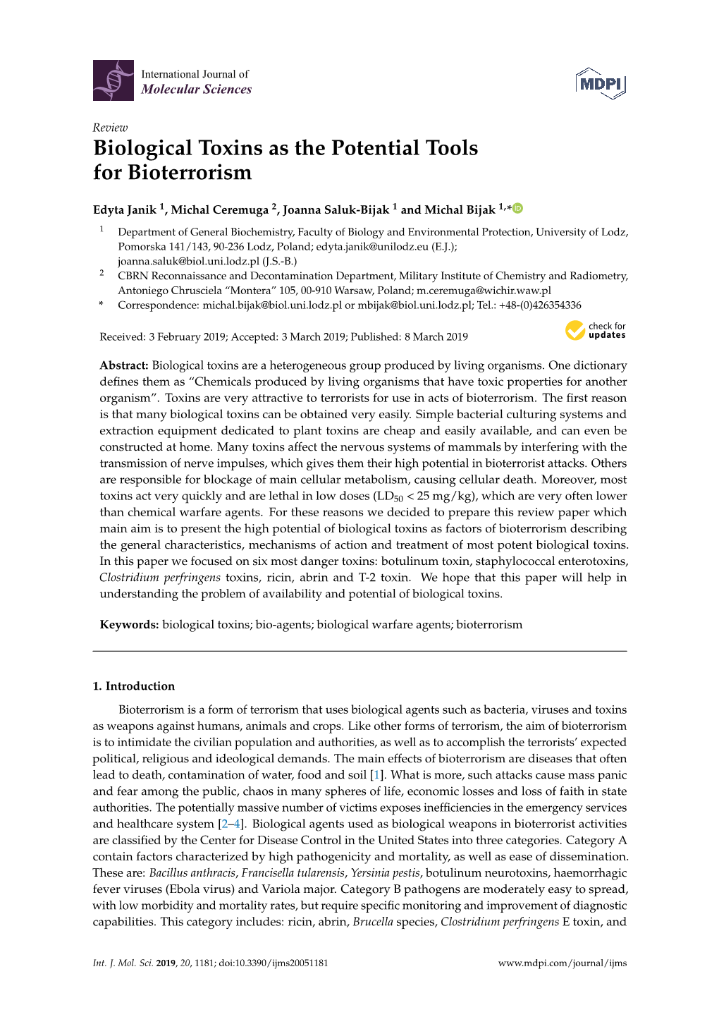 Biological Toxins As the Potential Tools for Bioterrorism