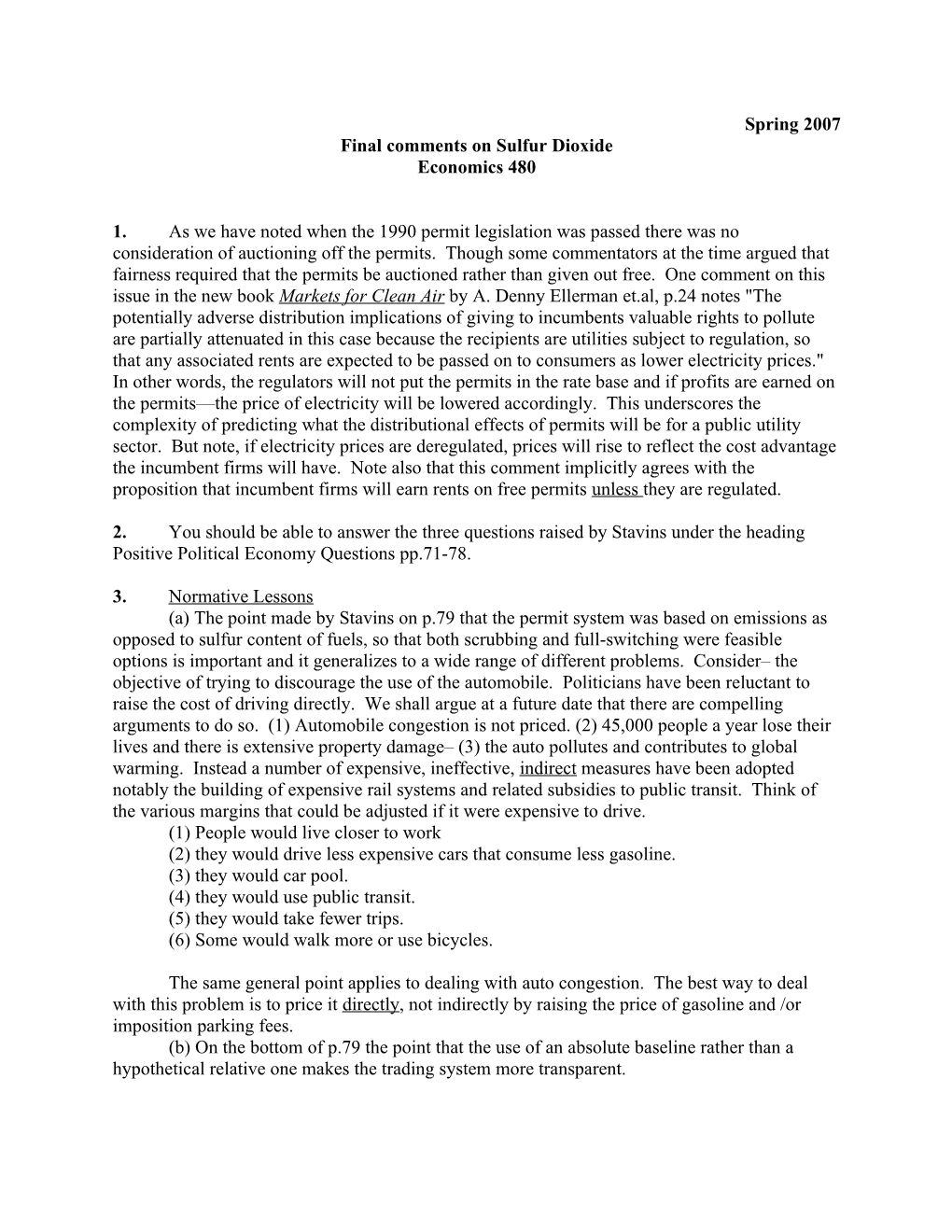 Final Comments on Sulfur Dioxide