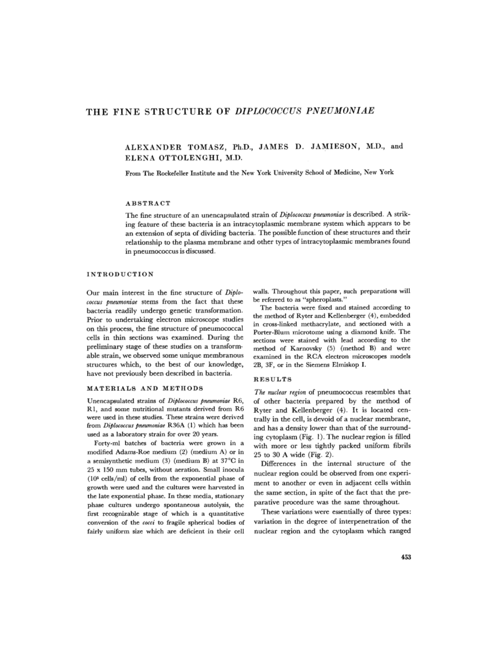 The Fine Structure of Diplococcus Pneumoniae