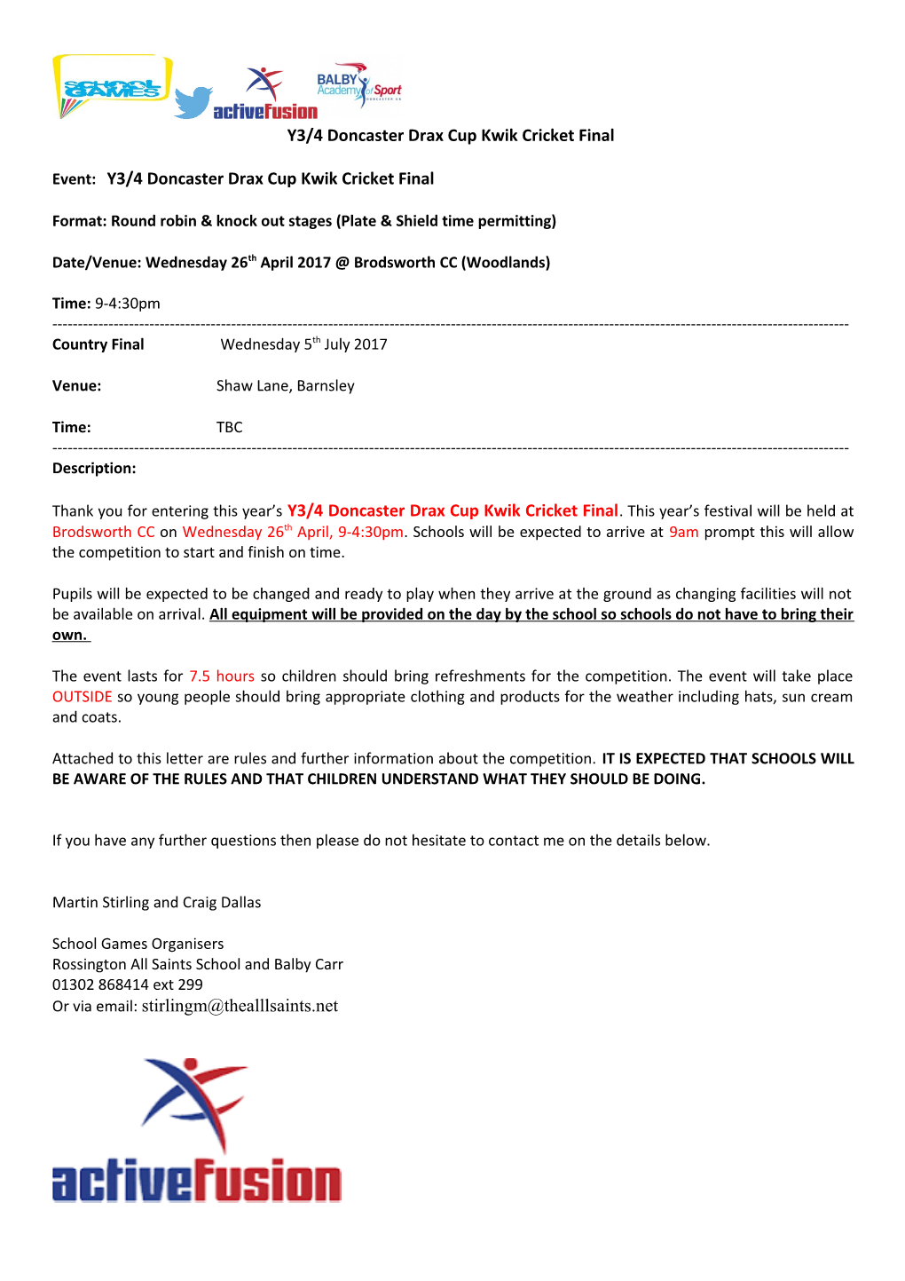 Doncaster Tri Golf Letter 2014