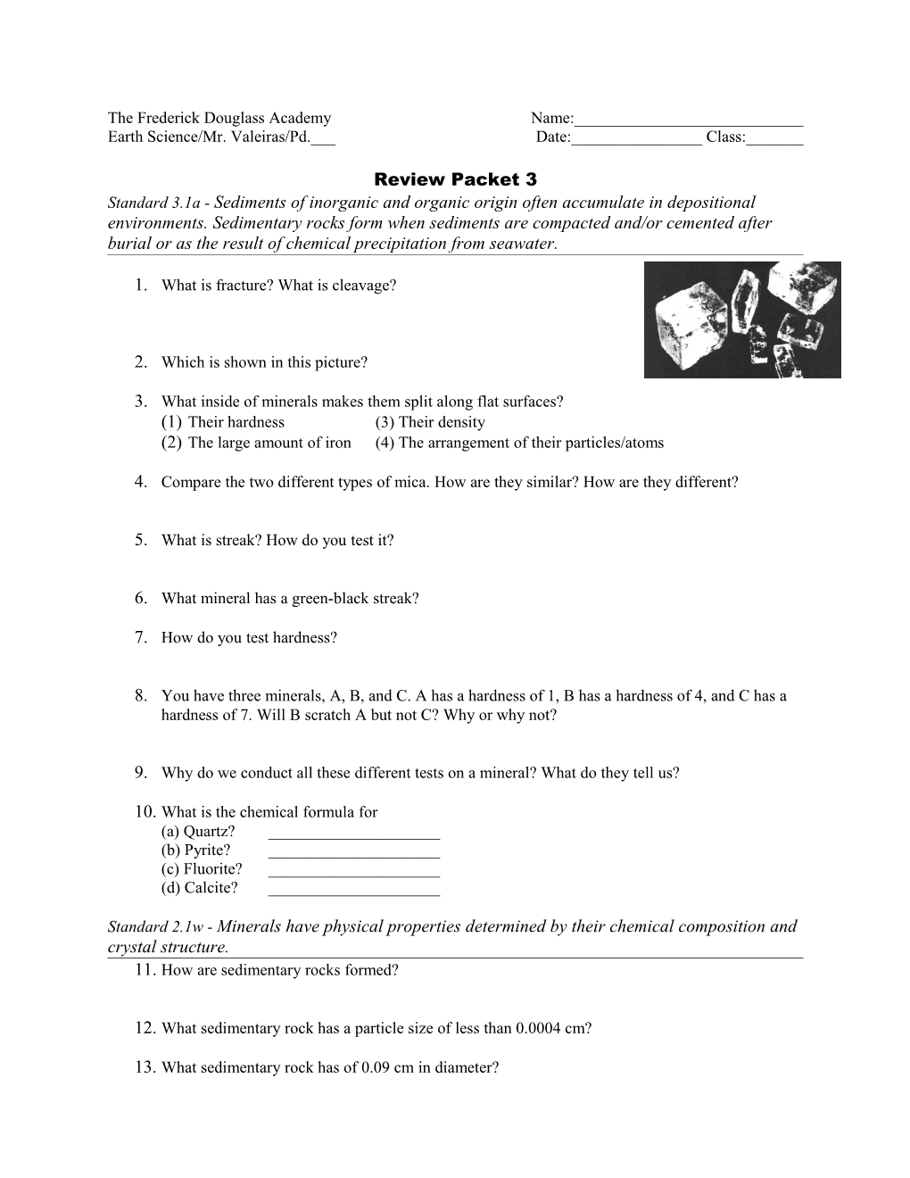 Regents Earth Science Unit Three: Minerals And Rocks