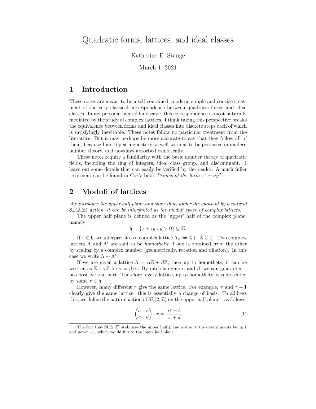 Quadratic Forms, Lattices, and Ideal Classes