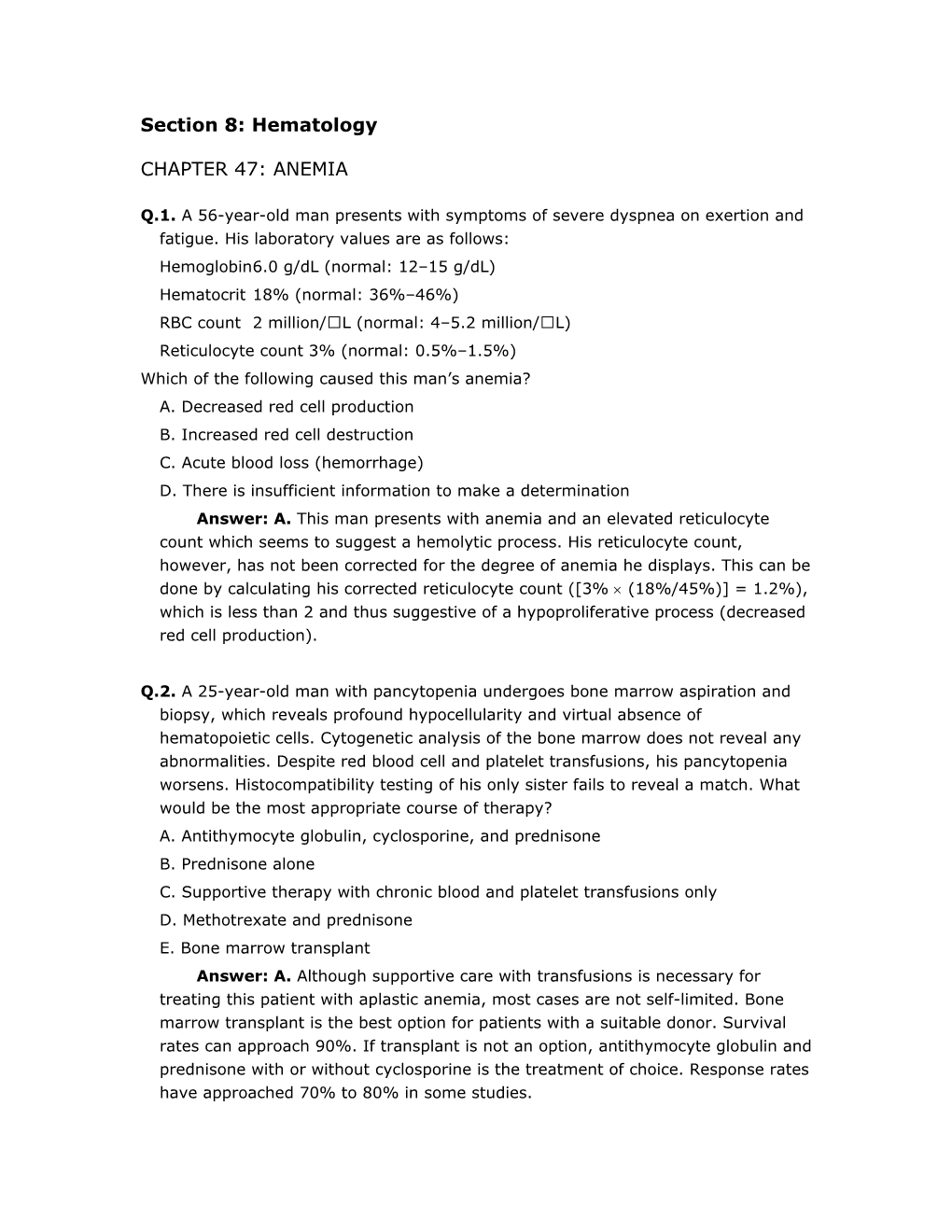 Section 8: Hematology CHAPTER 47: ANEMIA