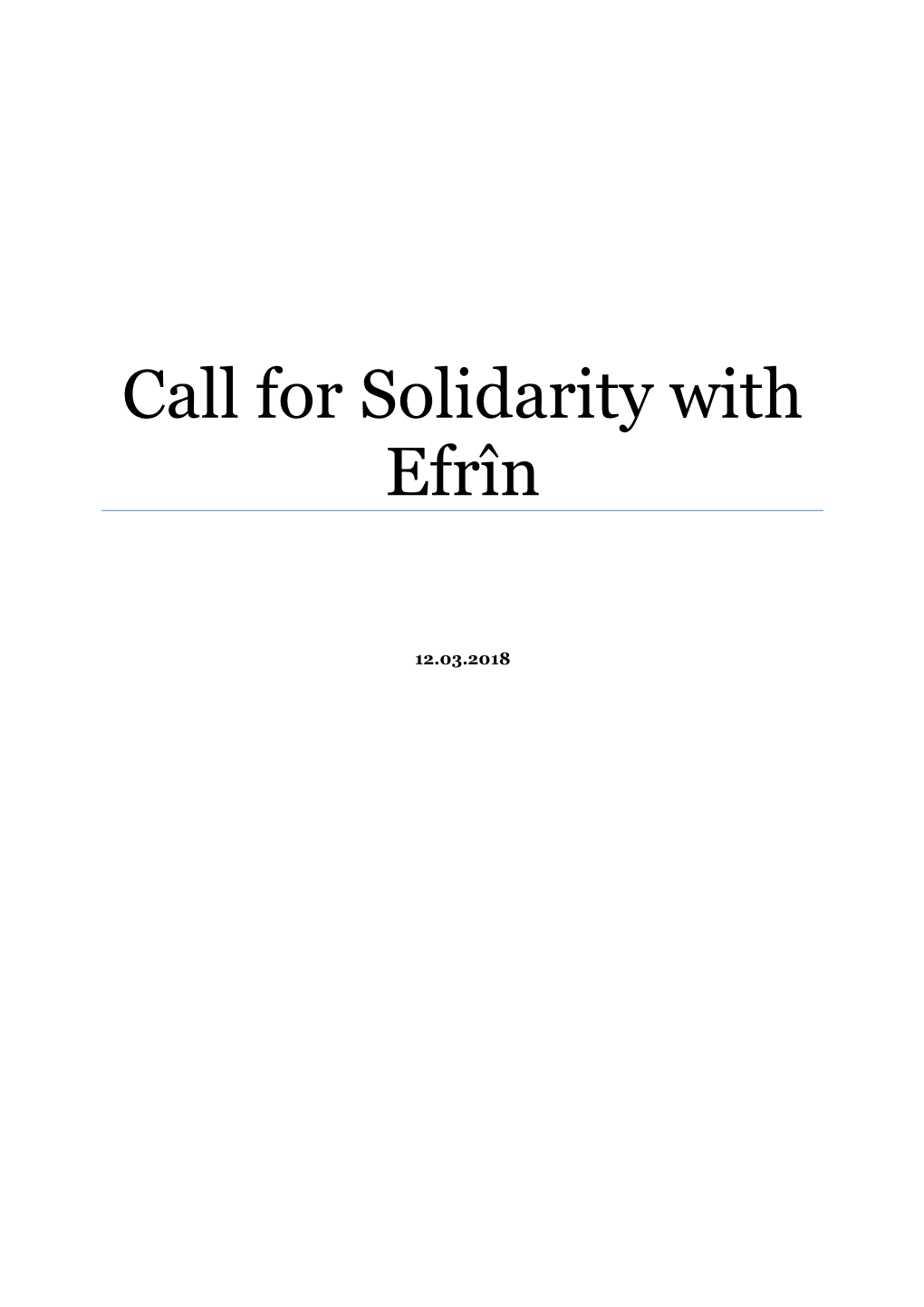 Call for Solidarity with Efrîn