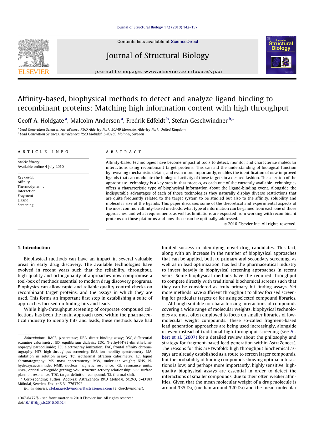 Affinity-Based, Biophysical Methods to Detect and Analyze Ligand Binding