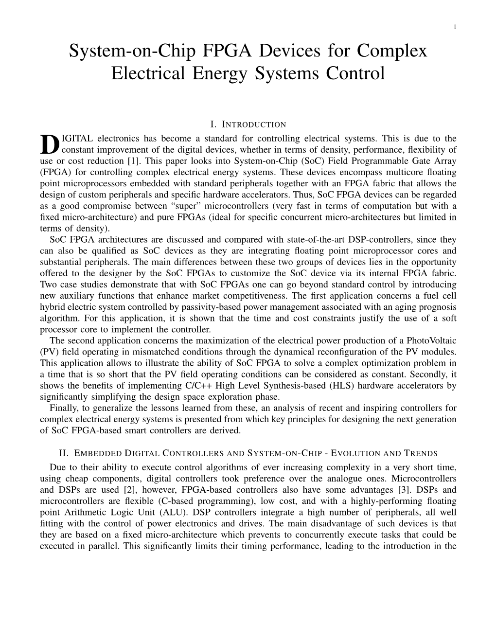 System-On-Chip FPGA Devices for Complex Electrical Energy Systems Control