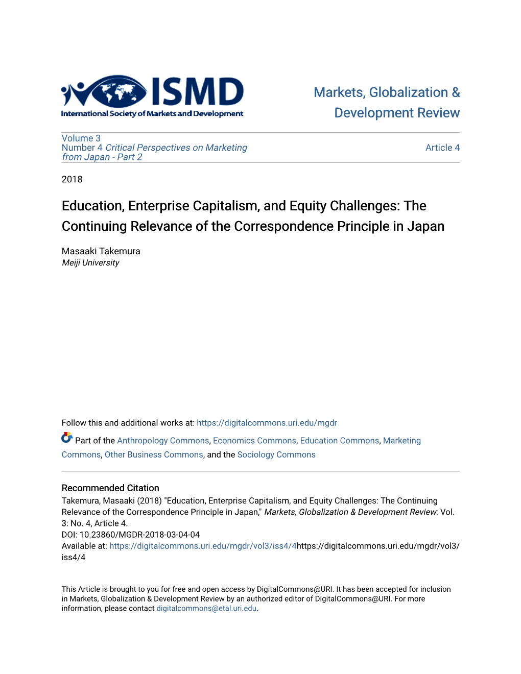 Education, Enterprise Capitalism, and Equity Challenges: the Continuing Relevance of the Correspondence Principle in Japan