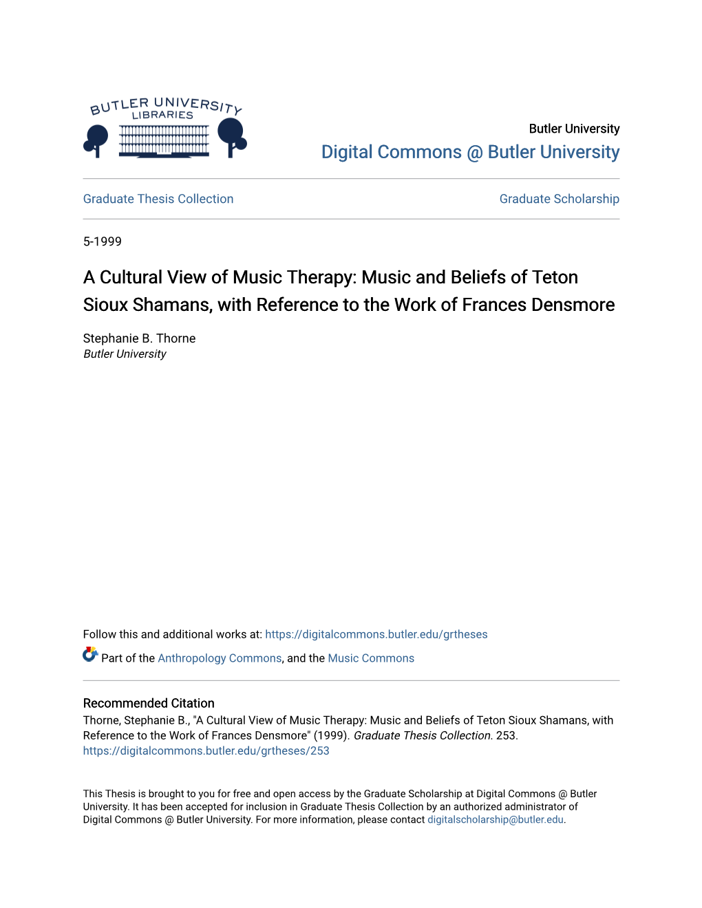 A Cultural View of Music Therapy: Music and Beliefs of Teton Sioux Shamans, with Reference to the Work of Frances Densmore