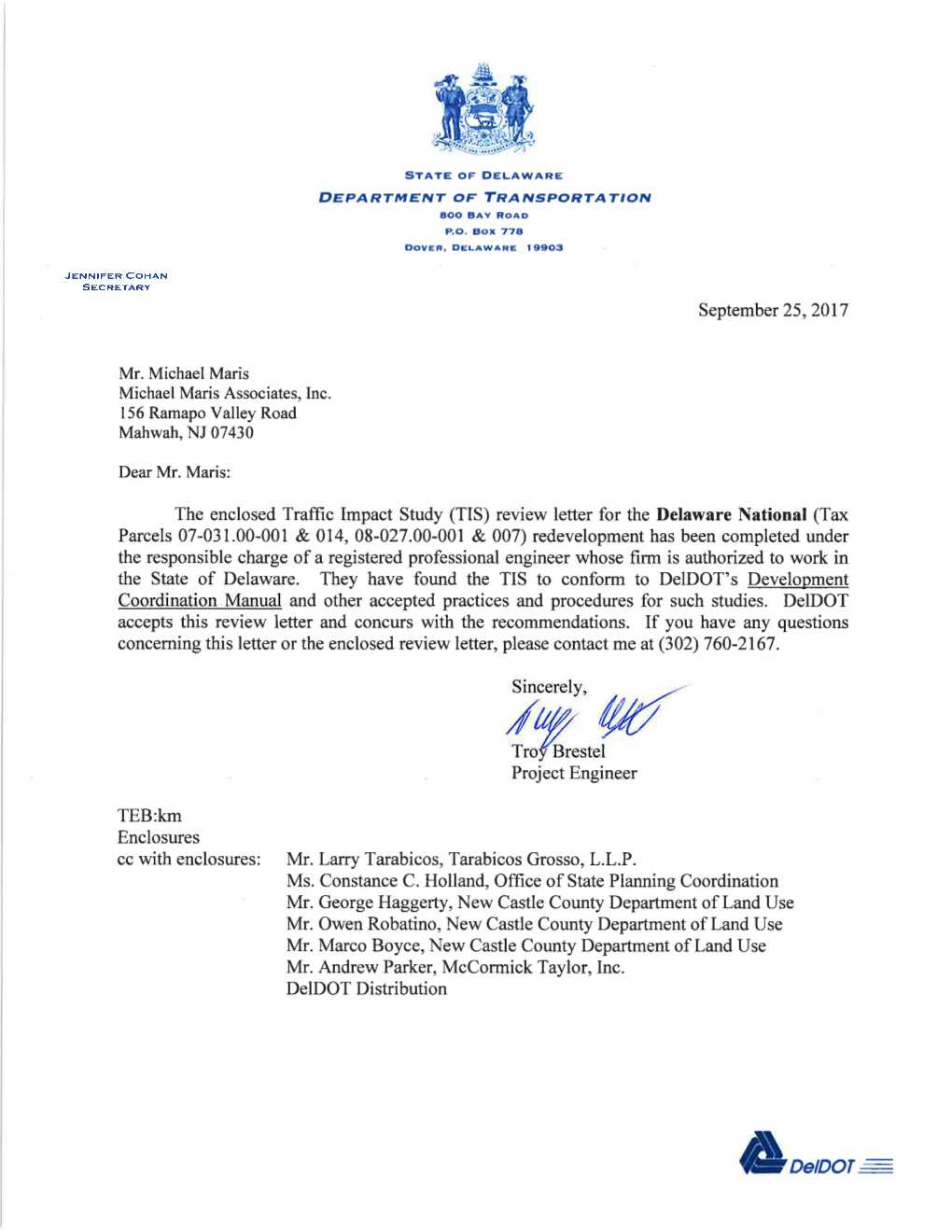 Delaware National TIS Review Letter