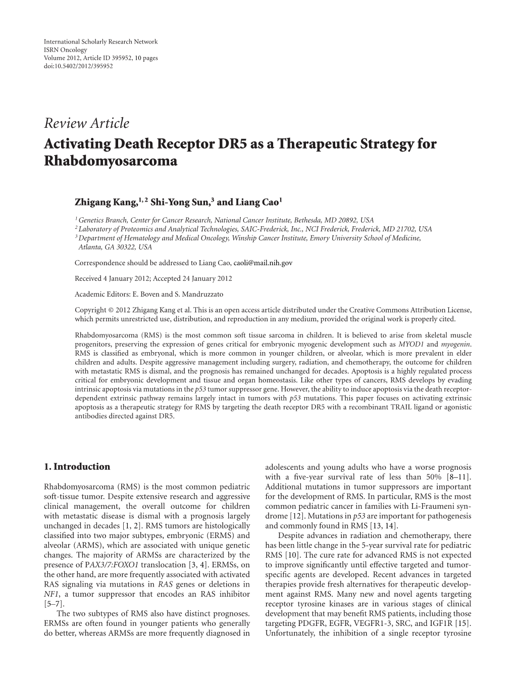 Activating Death Receptor DR5 As a Therapeutic Strategy for Rhabdomyosarcoma