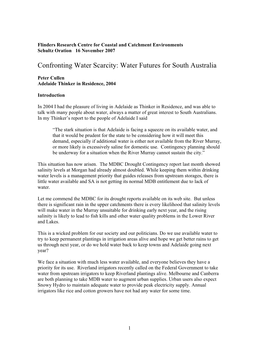 Water Futures for South Australia