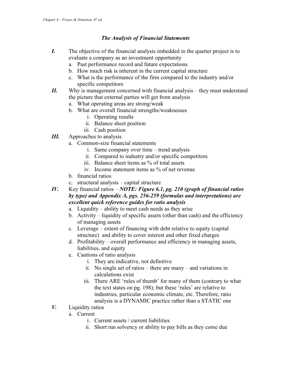 The Analysis of Financial Statements