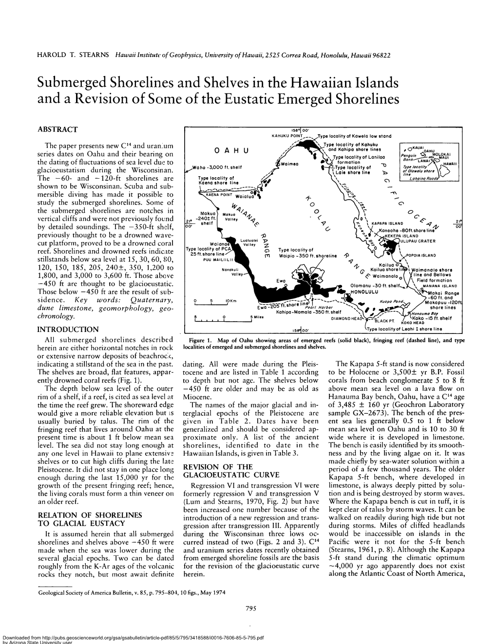 Submerged Shorelines and Shelves in the Hawaiian Islands and a Revision of Some of the Eustatic Emerged Shorelines