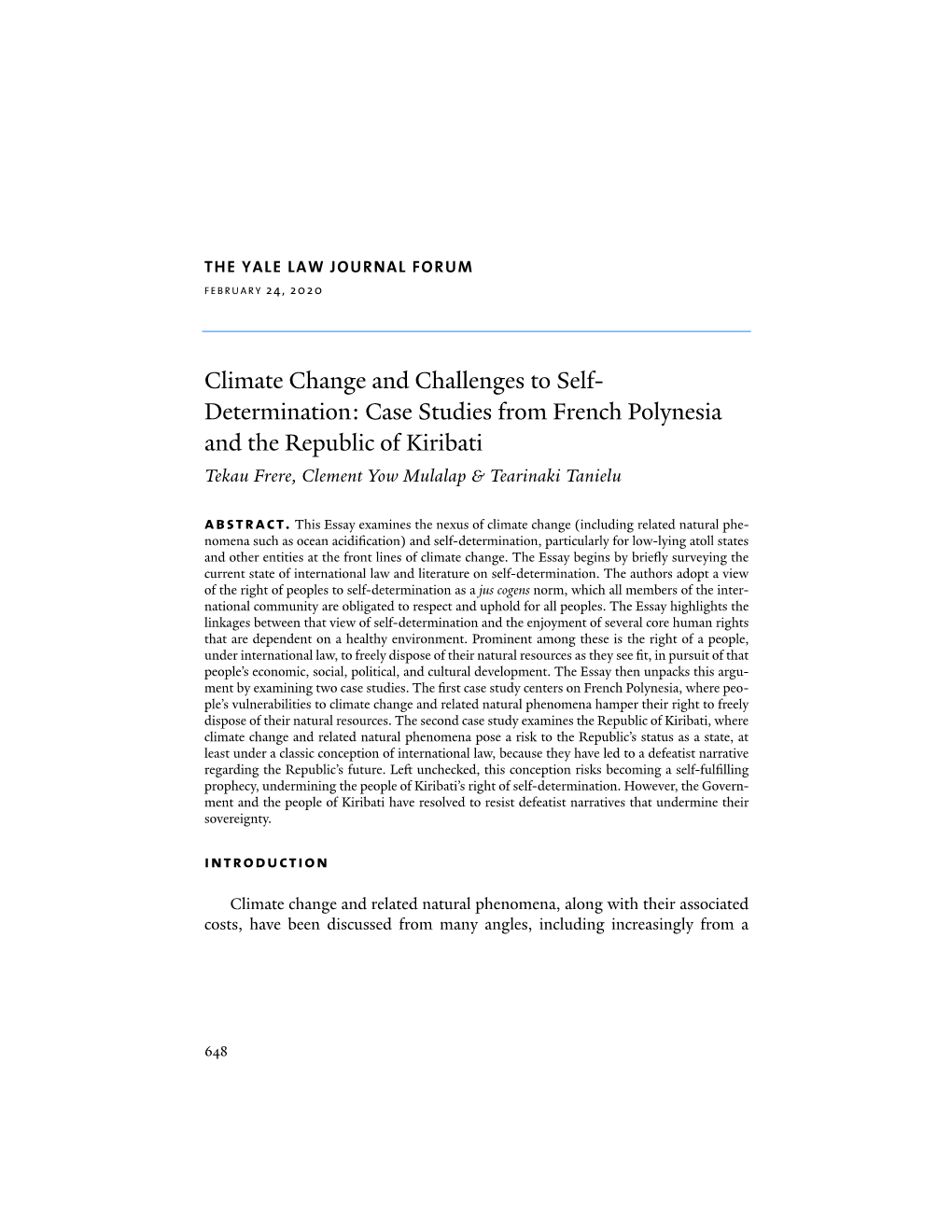 Climate Change and Challenges to Self- Determination