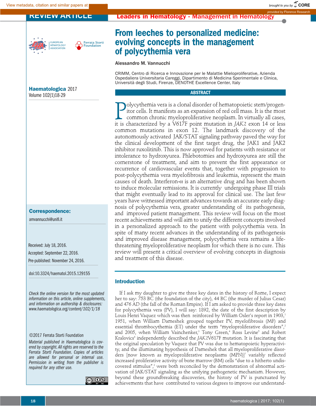 Evolving Concepts in the Management of Polycythemia Vera