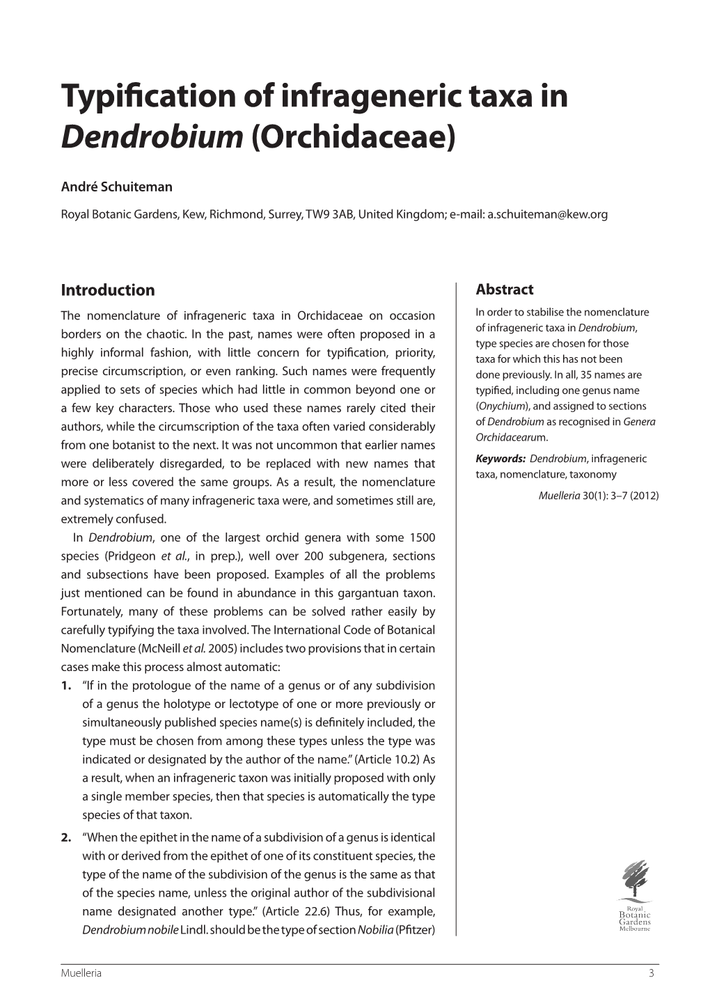 Typification of Infrageneric Taxa in Dendrobium(Orchidaceae)