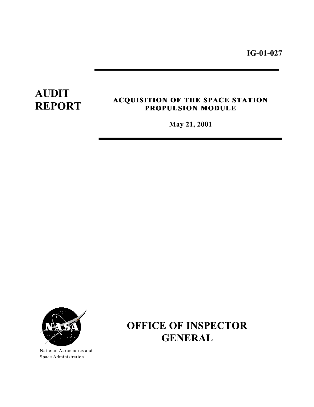 Acquisition of the Space Station Propulsion Module, IG-01-027