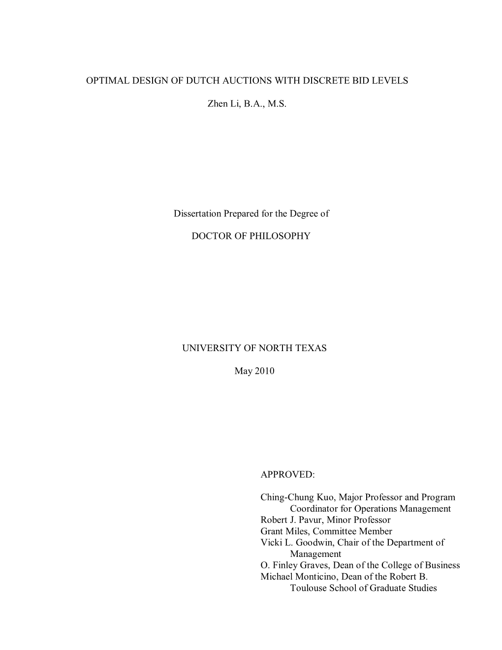 Optimal Design of Dutch Auctions with Discrete Bid Levels. Doctor Of