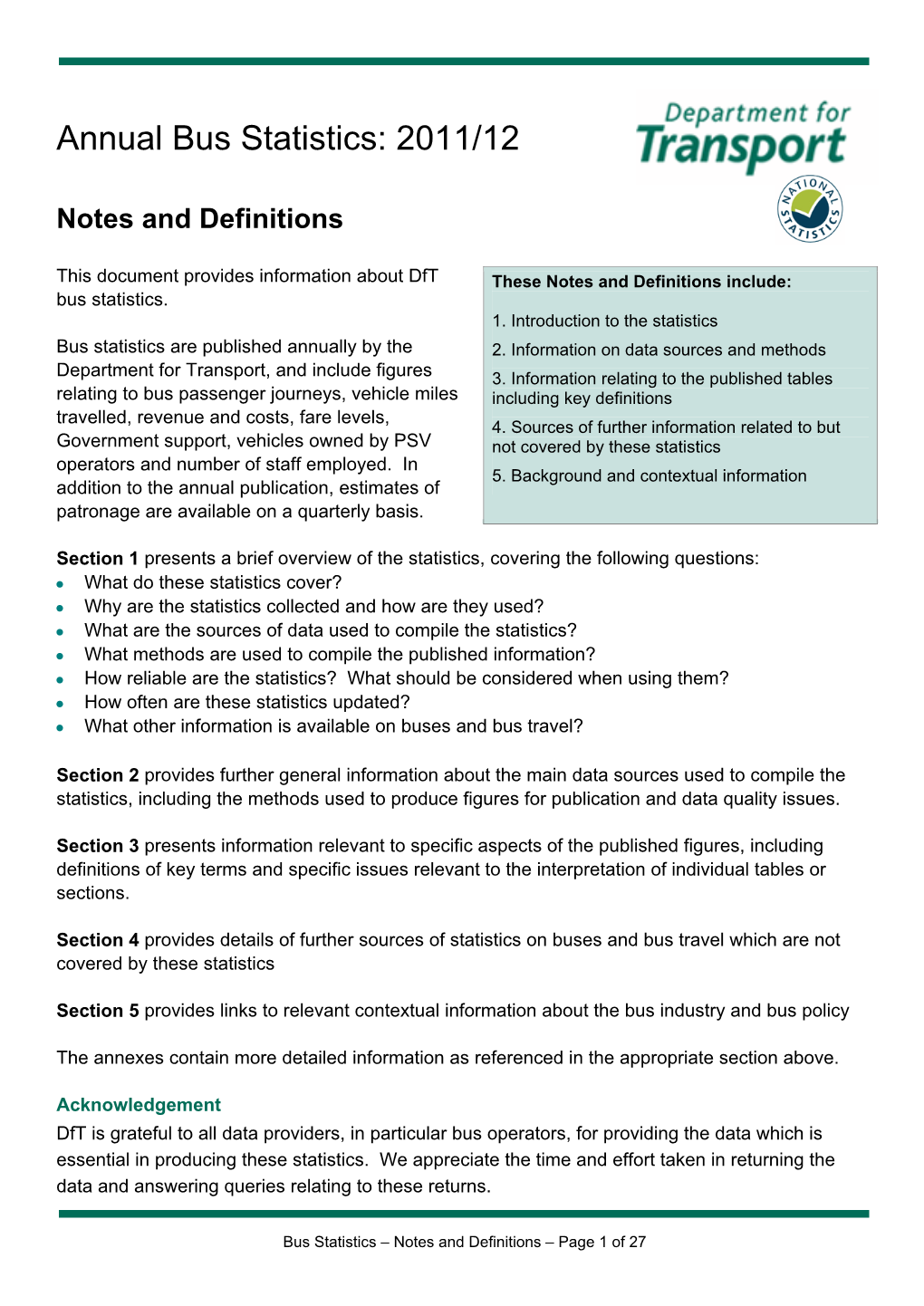 Bus Statistics – Notes and Definitions – Page 1 of 27