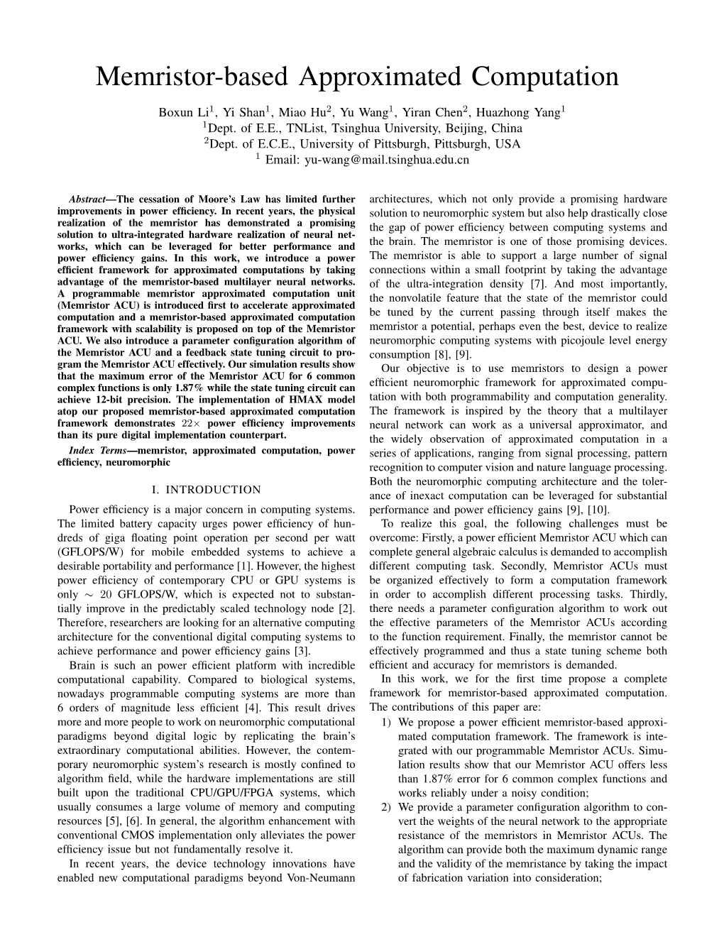 Memristor-Based Approximated Computation