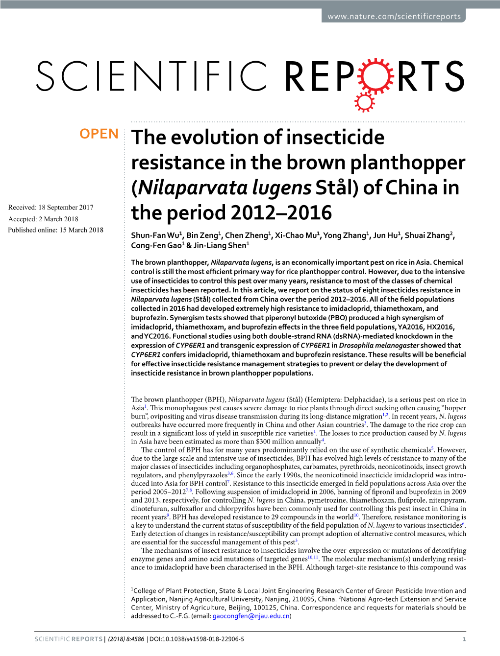 The Evolution of Insecticide Resistance in the Brown Planthopper