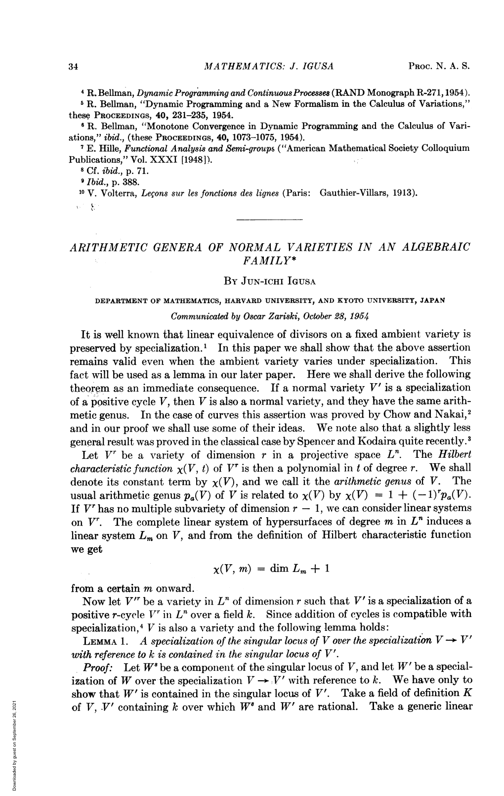 X(V, M) = Dim Lm + 1 LEMMA 1. a Specialization of The