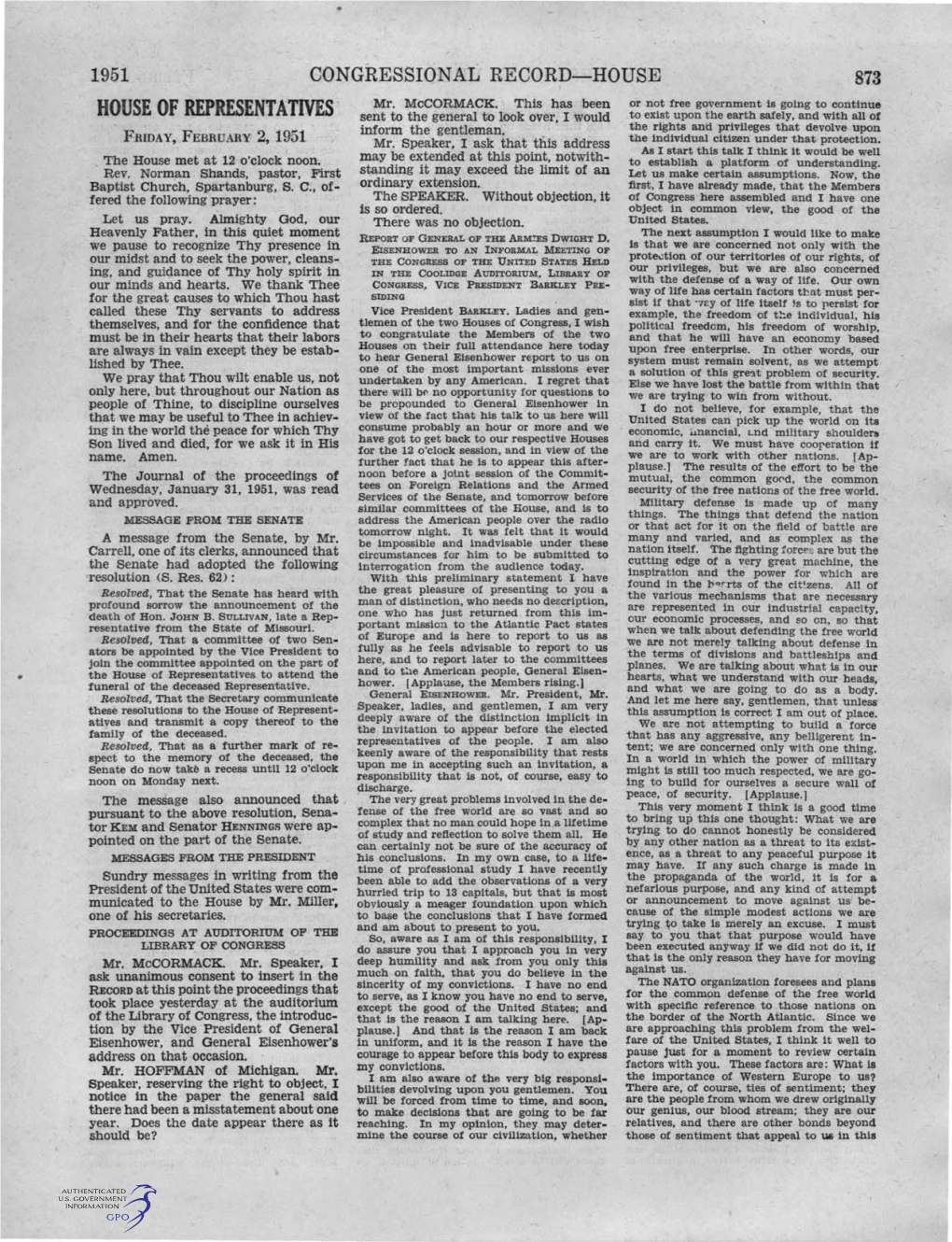 HOUSE of REPRESENTATIVES Sent to the General to Look Over I Would to Ex1~T Upon the Earth Safely, and with All of Inform the Gentleman