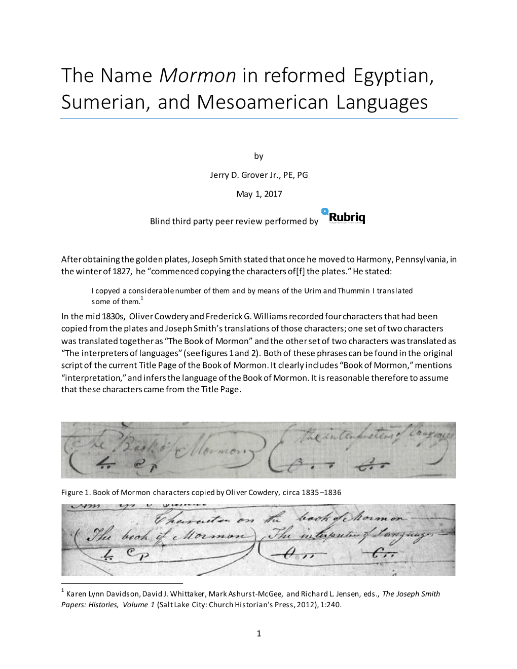 The Name Mormon in Reformed Egyptian, Sumerian, and Mesoamerican Languages