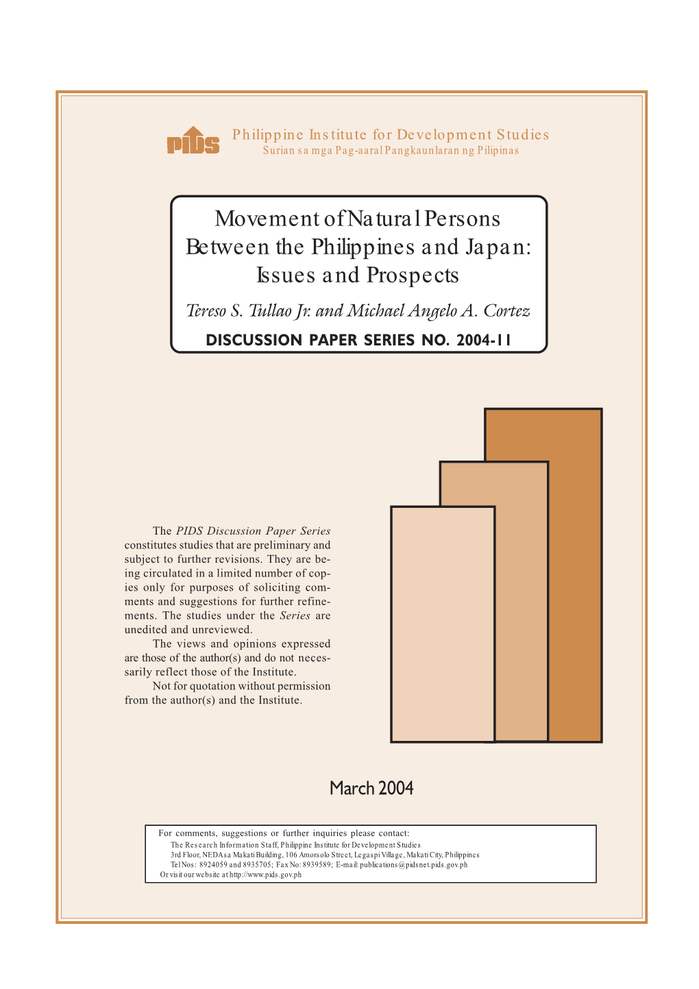 Movement of Natural Persons Between the Philippines and Japan: Issues and Prospects Tereso S