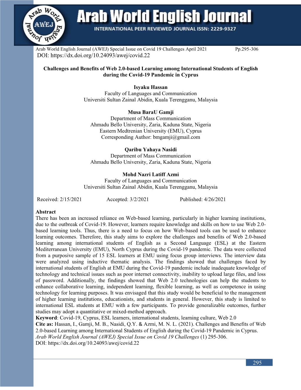 Challenges and Benefits of Web 2.0-Based Learning Among International Students of English During the Covid-19 Pandemic in Cyprus