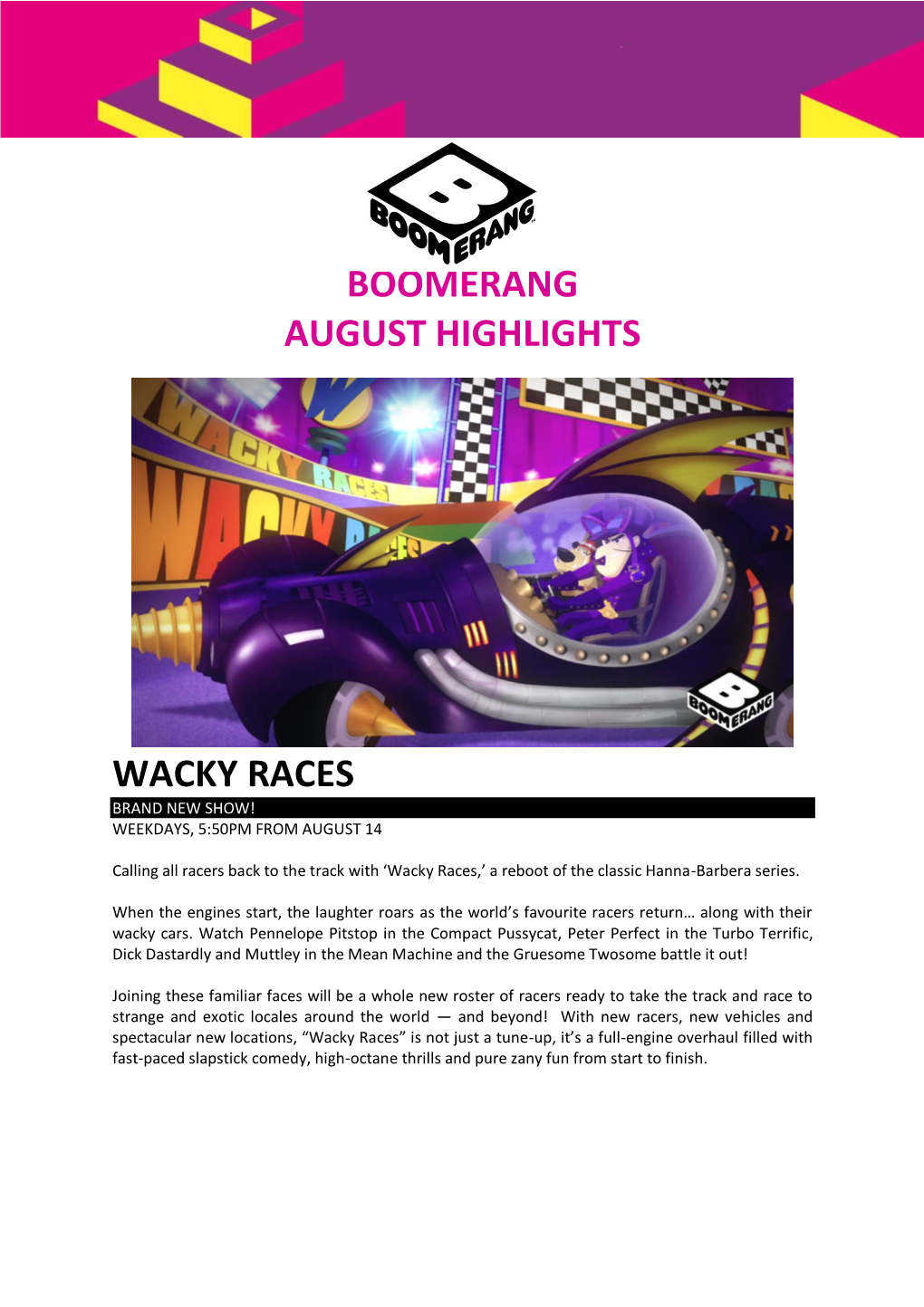 Boomerang August Highlights Wacky Races