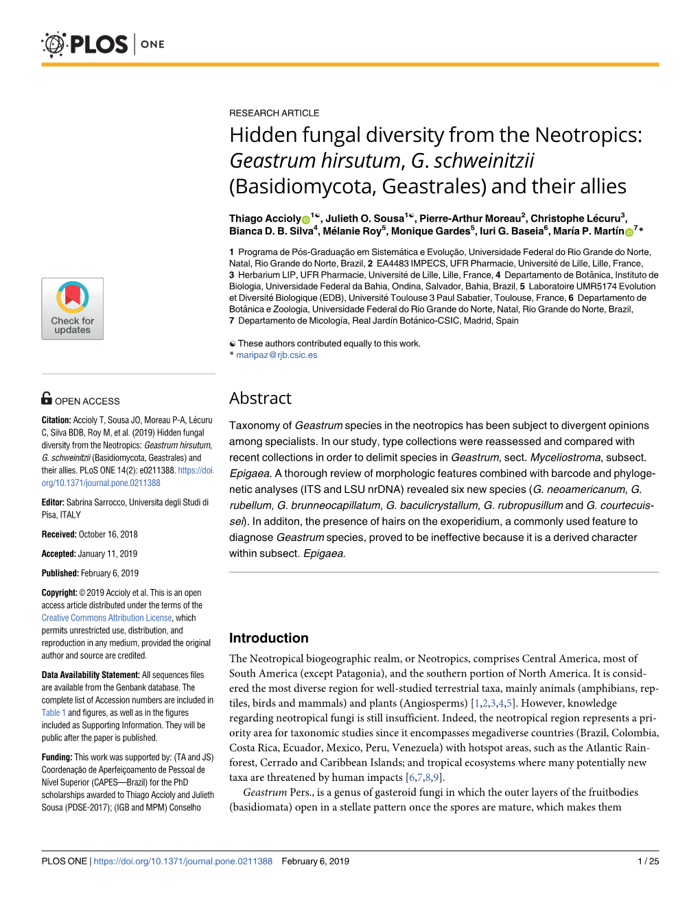Hidden Fungal Diversity from the Neotropics: Geastrum Hirsutum, G