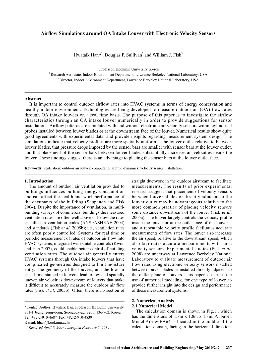 Airflow Simulations Around OA Intake Louver with Electronic Velocity