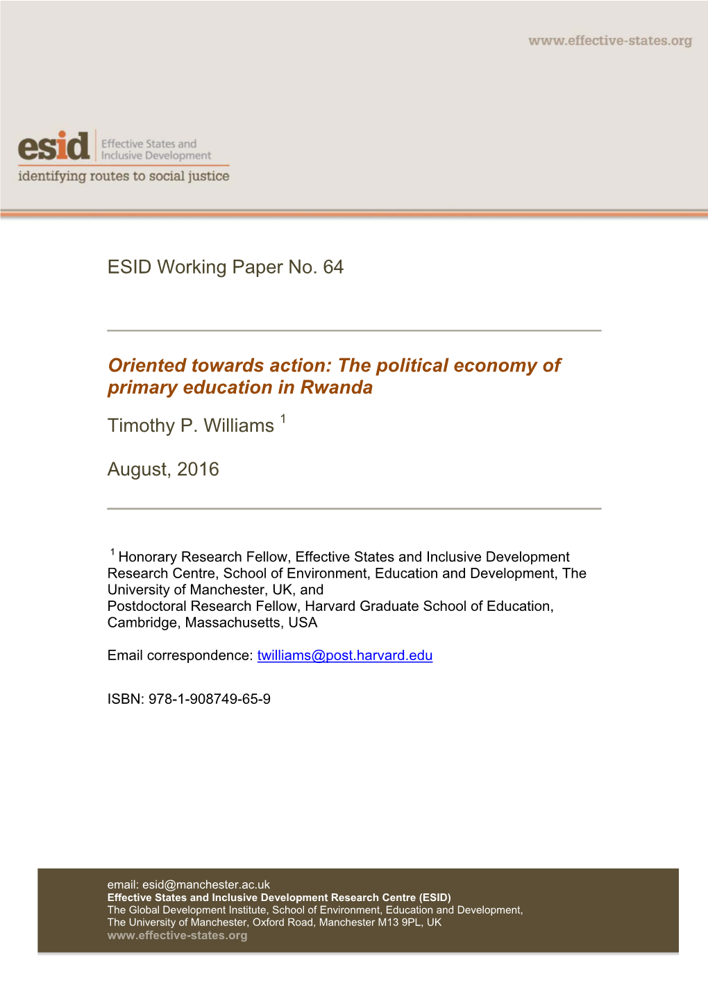 The Political Economy of Primary Education in Rwanda Timothy P