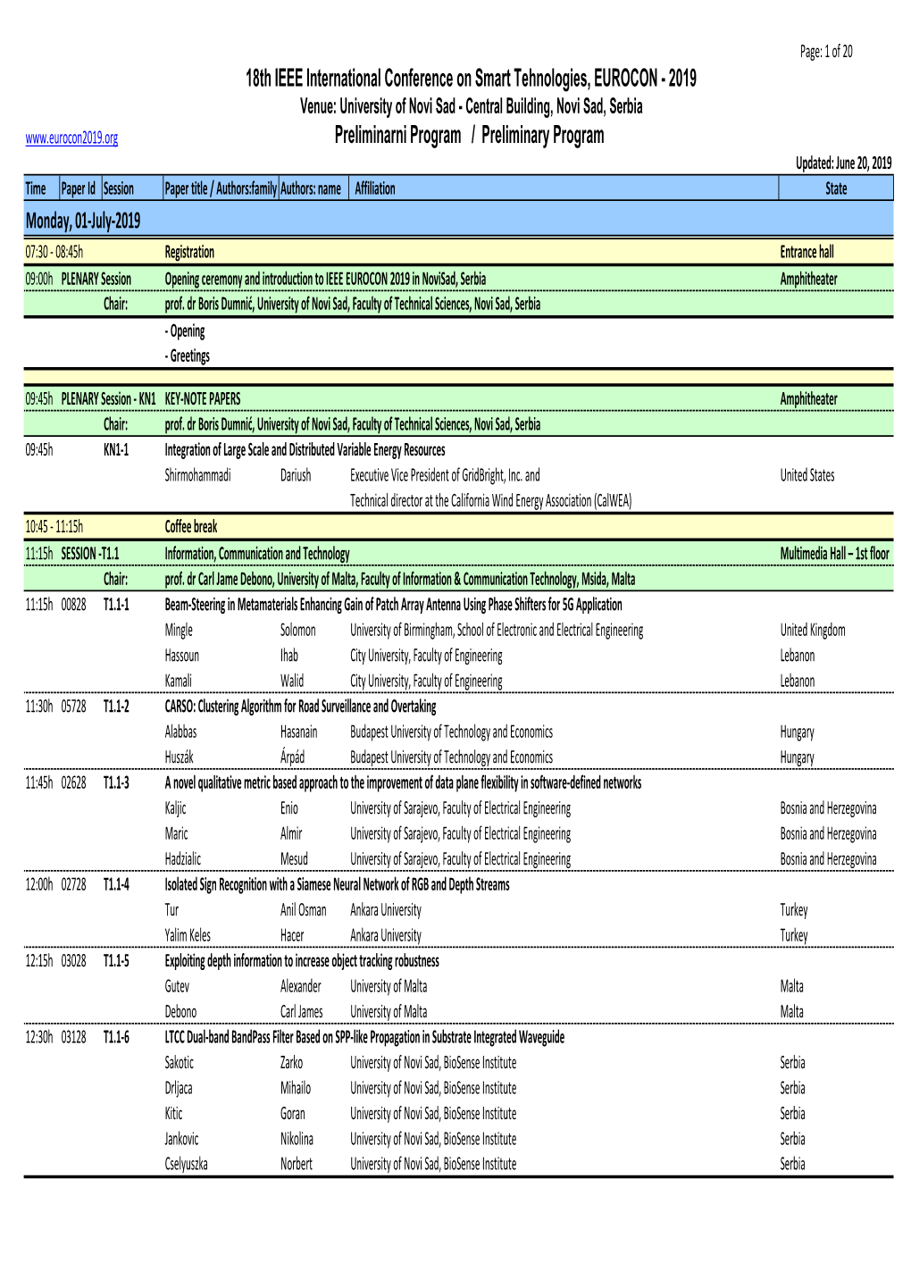 Monday, 01-July-2019 18Th IEEE International