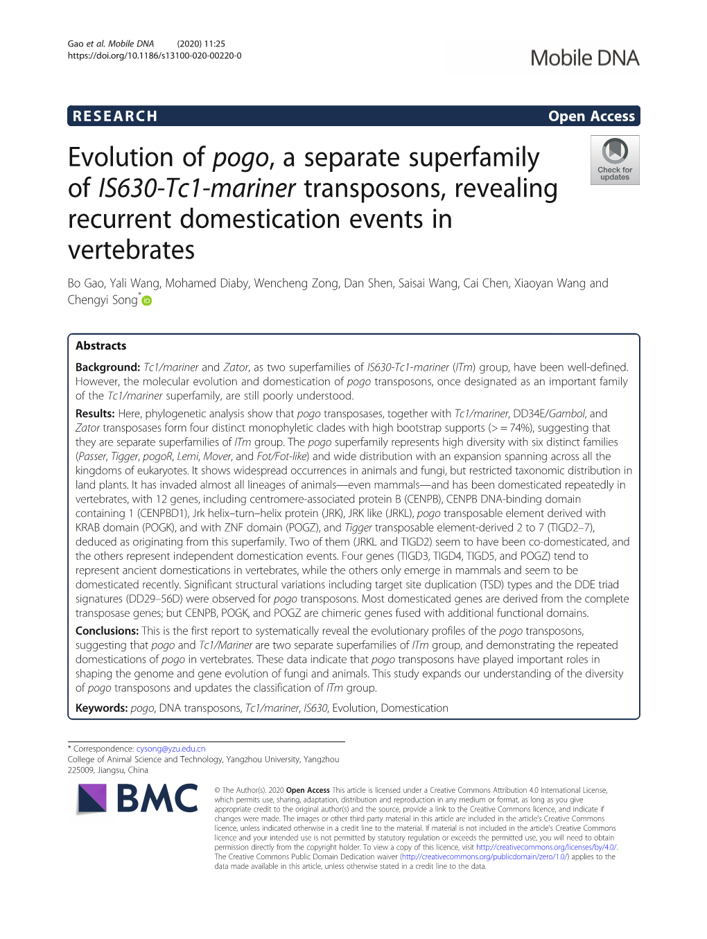 Evolution of Pogo, a Separate Superfamily of IS630-Tc1-Mariner