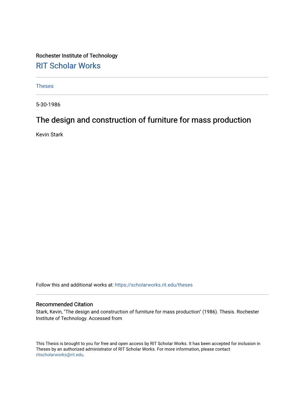 The Design and Construction of Furniture for Mass Production